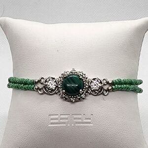 STS Karis Malachite, CZ, Silver, & Green Seed Bead Bracelet
